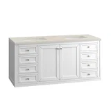 Chicago 60" Double Vanity, Glossy White, w/ 3 CM Siberian Silestone Top