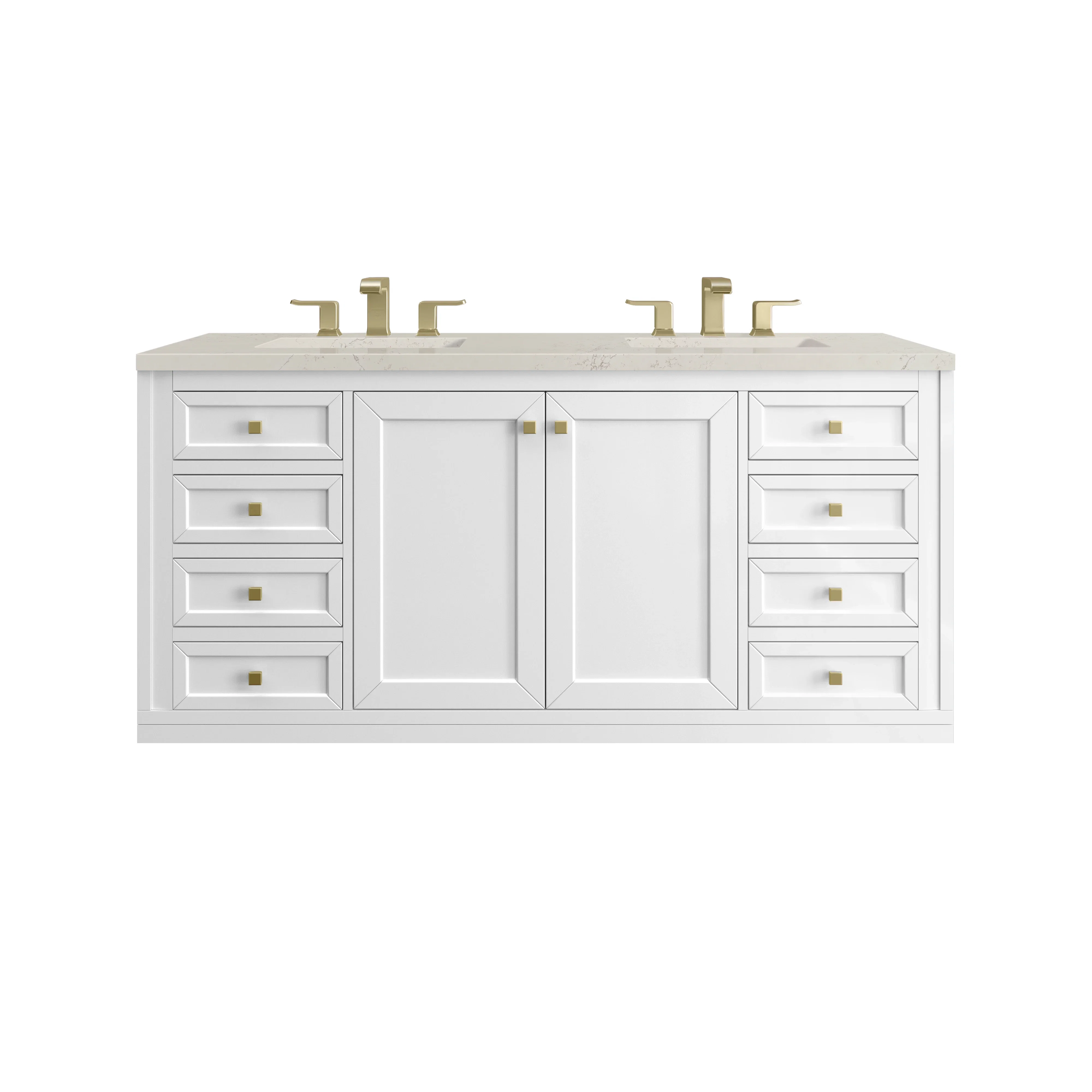 Chicago 60" Double Vanity, Glossy White, w/ 3 CM Siberian Silestone Top