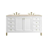 Chicago 60" Double Vanity, Glossy White, w/ 3 CM Tajnar Eclos Top