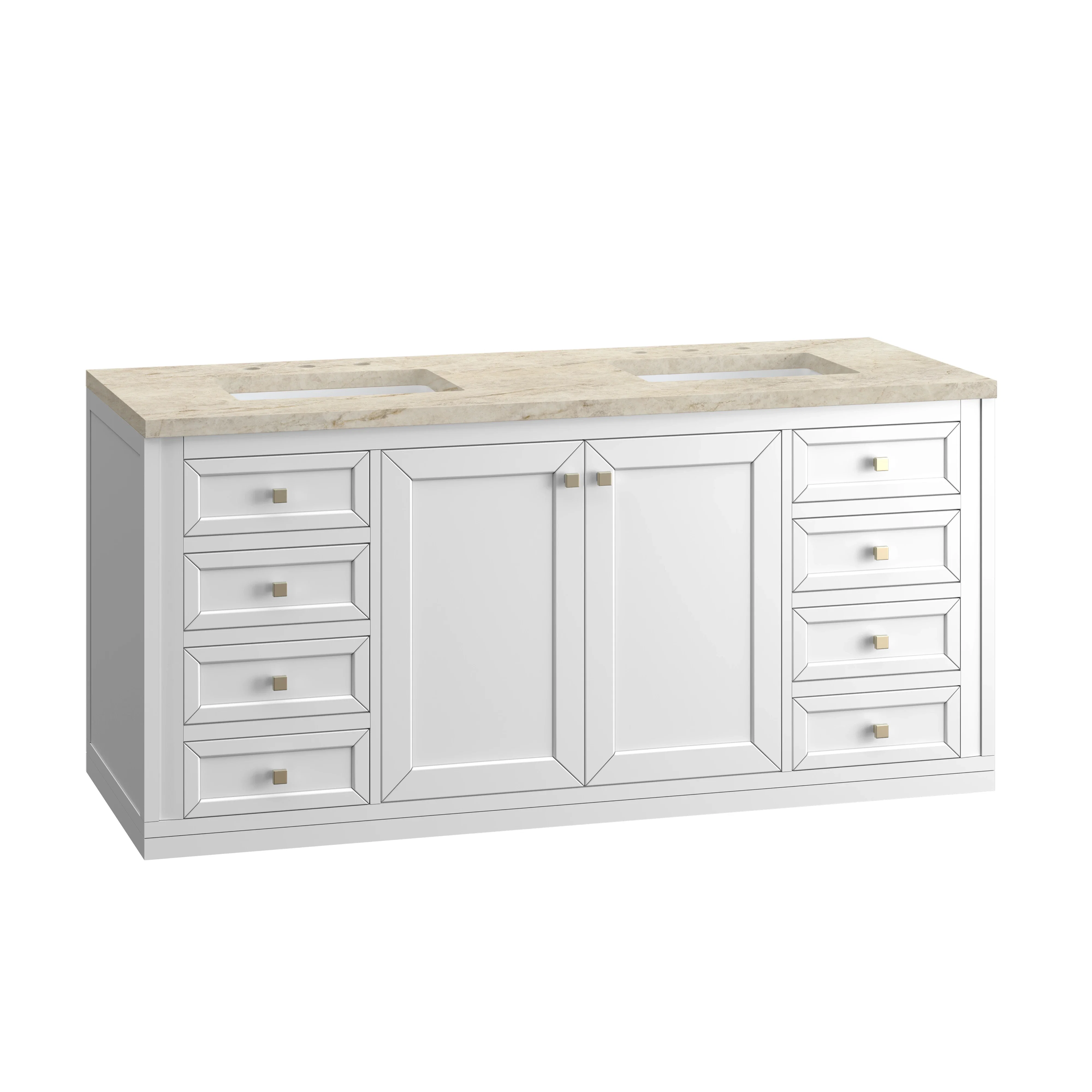 Chicago 60" Double Vanity, Glossy White, w/ 3 CM Tajnar Eclos Top