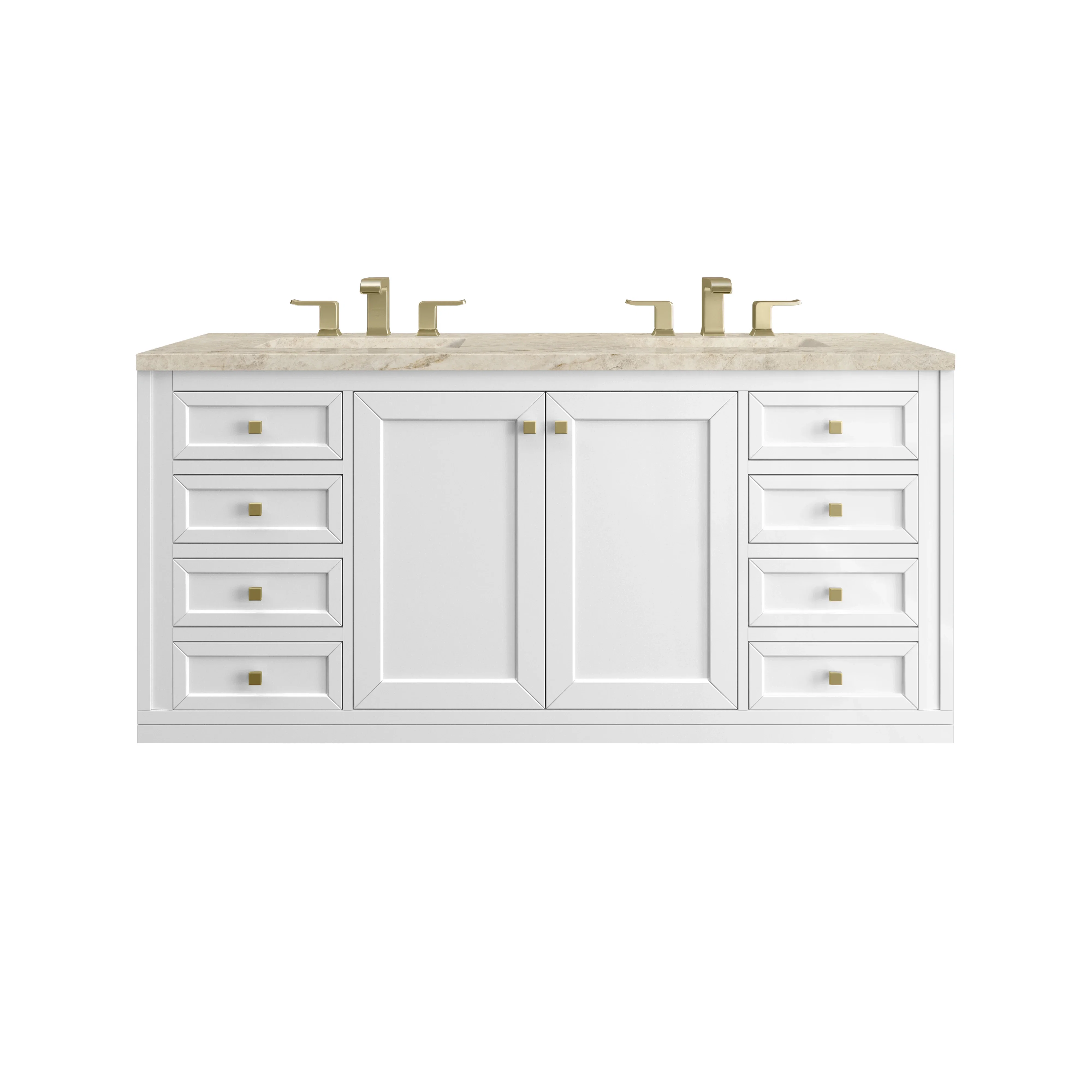 Chicago 60" Double Vanity, Glossy White, w/ 3 CM Tajnar Eclos Top