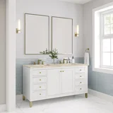 Chicago 60" Double Vanity, Glossy White, w/ 3 CM Tajnar Eclos Top