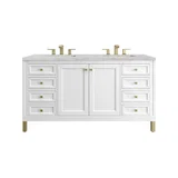 Chicago 60" Double Vanity, Glossy White, w/ 3 CM Victorian Silver Silestone® Top