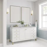 Chicago 60" Double Vanity, Glossy White, w/ 3 CM Victorian Silver Silestone® Top