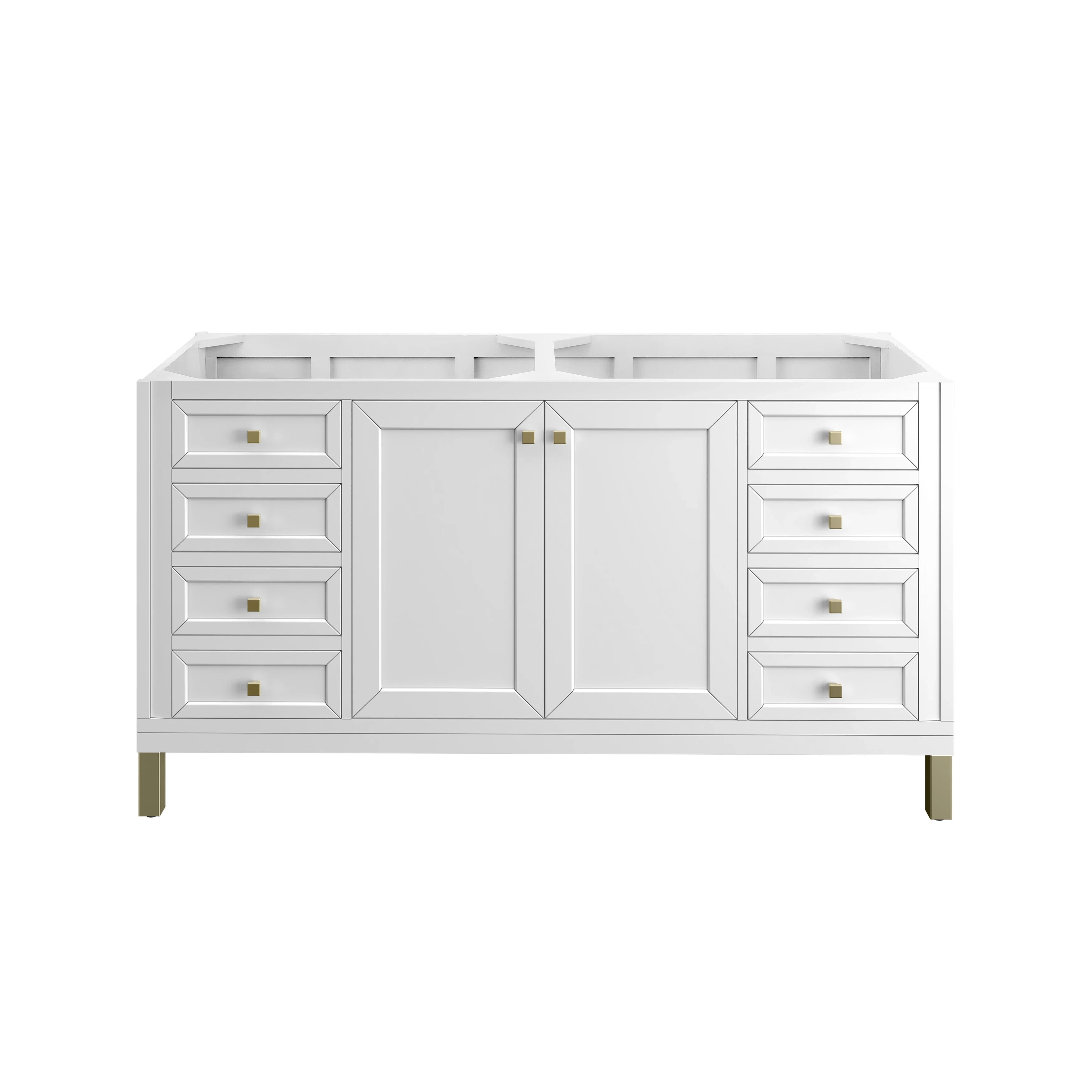 Chicago 60" Double Vanity, Glossy White, w/ 3 CM Victorian Silver Silestone® Top