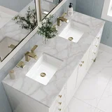 Chicago 60" Double Vanity, Glossy White, w/ 3 CM Victorian Silver Silestone® Top