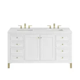 Chicago 60" Double Vanity, Glossy White, w/ 3 CM White Zeus Silestone® Top
