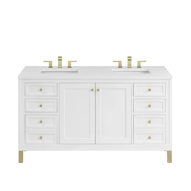 Chicago 60" Double Vanity, Glossy White, w/ 3 CM White Zeus Silestone® Top