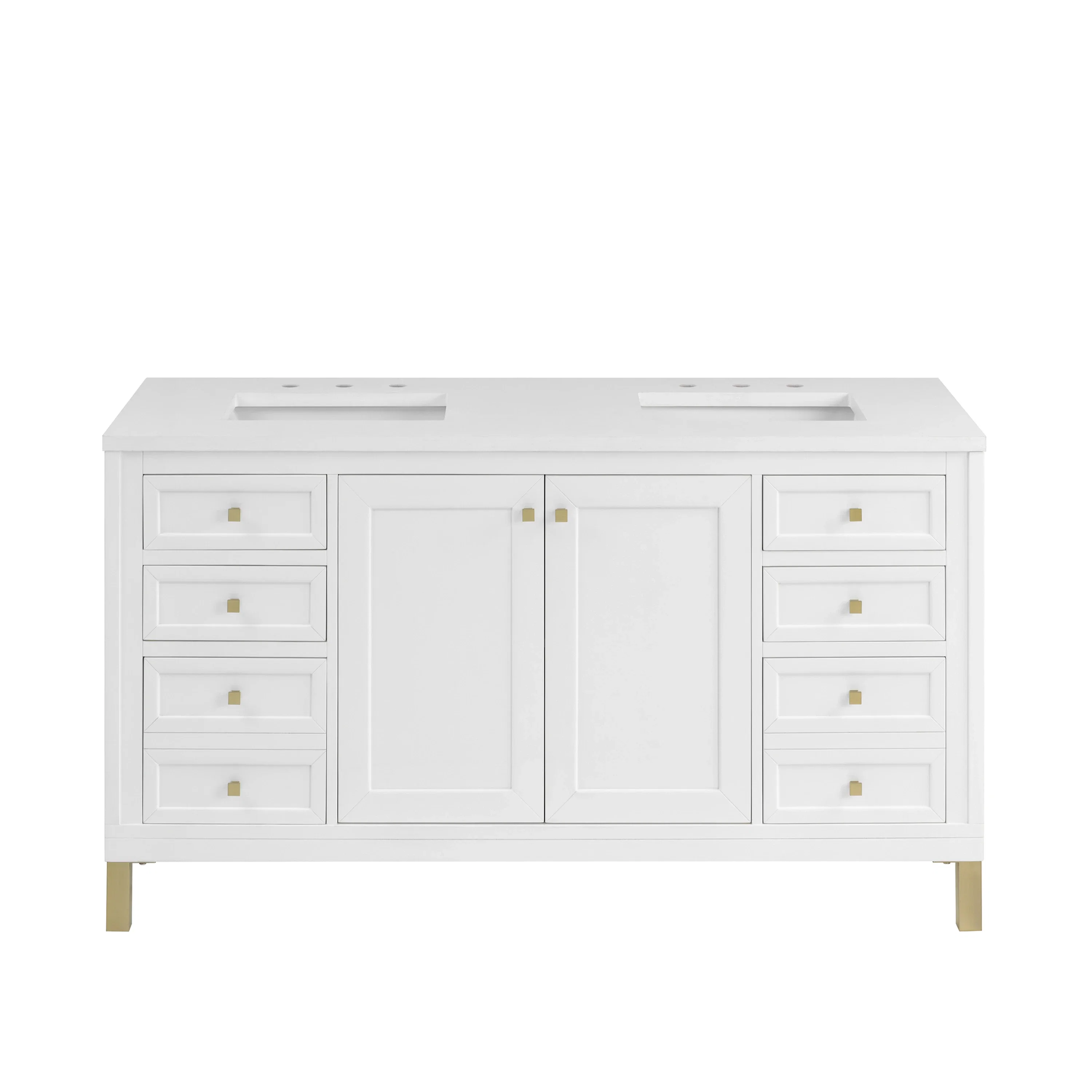 Chicago 60" Double Vanity, Glossy White, w/ 3 CM White Zeus Silestone® Top