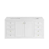 Chicago 60" Double Vanity, Glossy White, w/ 3 CM White Zeus Silestone® Top