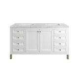 Chicago 60" Double Vanity, Glossy White, w/ 3 CM Eternal Jasmine Pearl Silestone® Top w/FreePower Wireless Charger