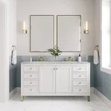 Chicago 60" Double Vanity, Glossy White, w/ 3 CM Eternal Jasmine Pearl Silestone® Top w/FreePower Wireless Charger