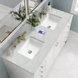 Chicago 60" Double Vanity, Glossy White, w/ 3 CM Ethereal Noctis Silestone® Top w/FreePower Wireless Charger