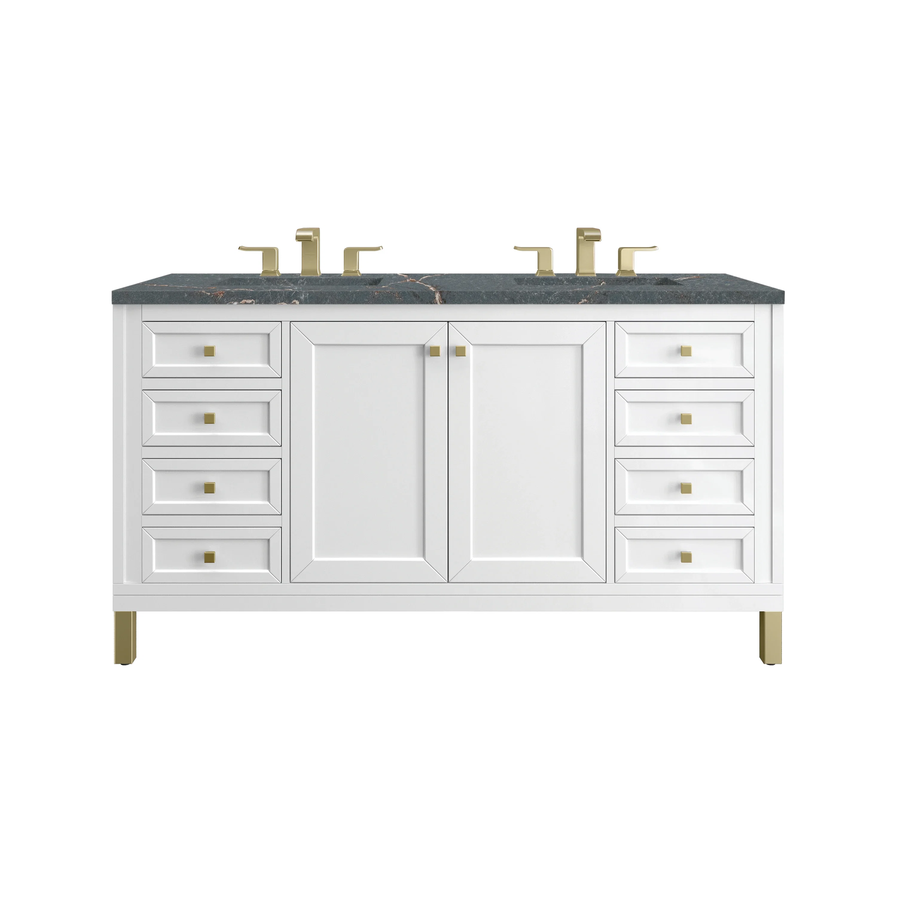 Chicago 60" Double Vanity, Glossy White, w/ 3 CM Parisien Bleu Silestone® Top w/FreePower Wireless Charger