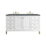 Chicago 60" Double Vanity, Glossy White, w/ 3 CM Parisien Bleu Silestone® Top w/FreePower Wireless Charger