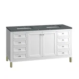 Chicago 60" Double Vanity, Glossy White, w/ 3 CM Parisien Bleu Silestone® Top w/FreePower Wireless Charger