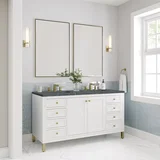 Chicago 60" Double Vanity, Glossy White, w/ 3 CM Parisien Bleu Silestone® Top w/FreePower Wireless Charger