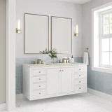 Chicago 60" Double Vanity, Glossy White, w/ 3 CM Siberian Silestone Top w/FreePower Wireless Charger