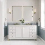 Chicago 60" Double Vanity, Glossy White, w/ 3 CM Siberian Silestone Top w/FreePower Wireless Charger