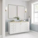 Chicago 60" Double Vanity, Glossy White, w/ 3 CM Tajnar Eclos Top w/FreePower Wireless Charger