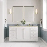 Chicago 60" Double Vanity, Glossy White, w/ 3 CM Tajnar Eclos Top w/FreePower Wireless Charger