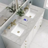 Chicago 60" Double Vanity, Glossy White, w/ 3 CM Victorian Silver Silestone® Top w/FreePower Wireless Charger
