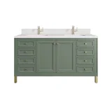 Chicago 60" Double Vanity, Smokey Celadon, w/ Single Hole 3CM White Zeus Silestone® Top & Backsplash