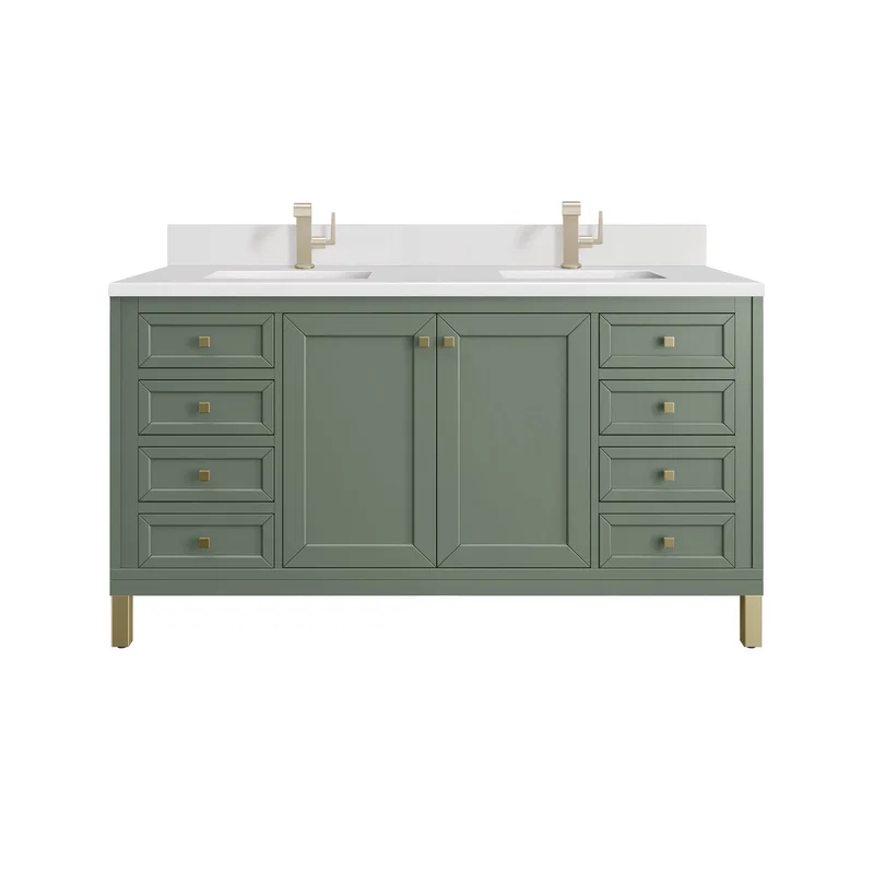 Chicago 60" Double Vanity, Smokey Celadon, w/ Single Hole 3CM White Zeus Silestone® Top & Backsplash