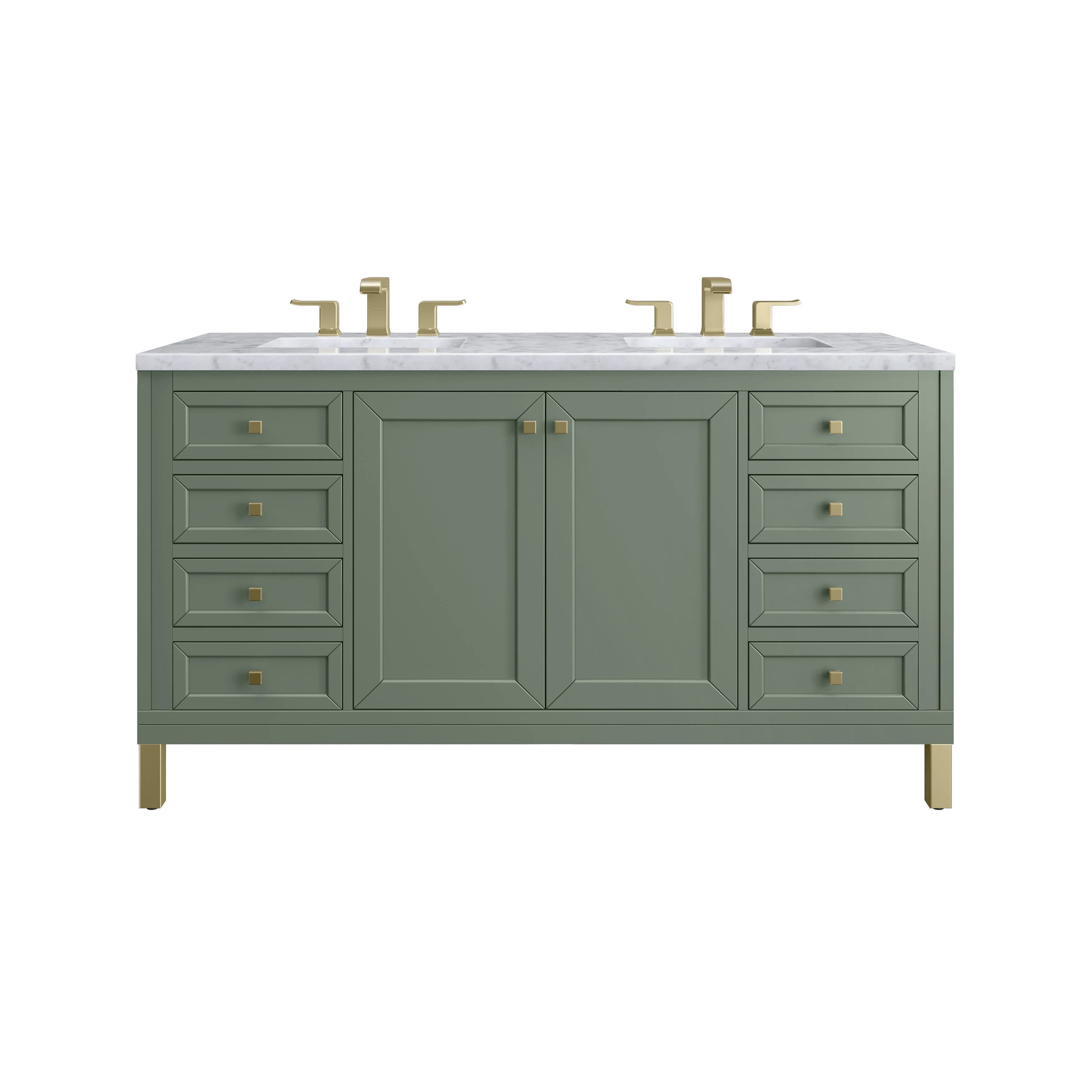 Chicago 60" Double Vanity, Smokey Celadon, w/ 3 CM Carrara Marble Top