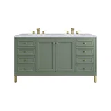 Chicago 60" Double Vanity, Smokey Celadon, w/ 3 CM Carrara Marble Top