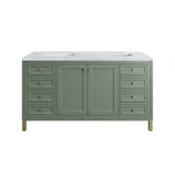 Chicago 60" Double Vanity, Smokey Celadon, w/ 3 CM Carrara Marble Top
