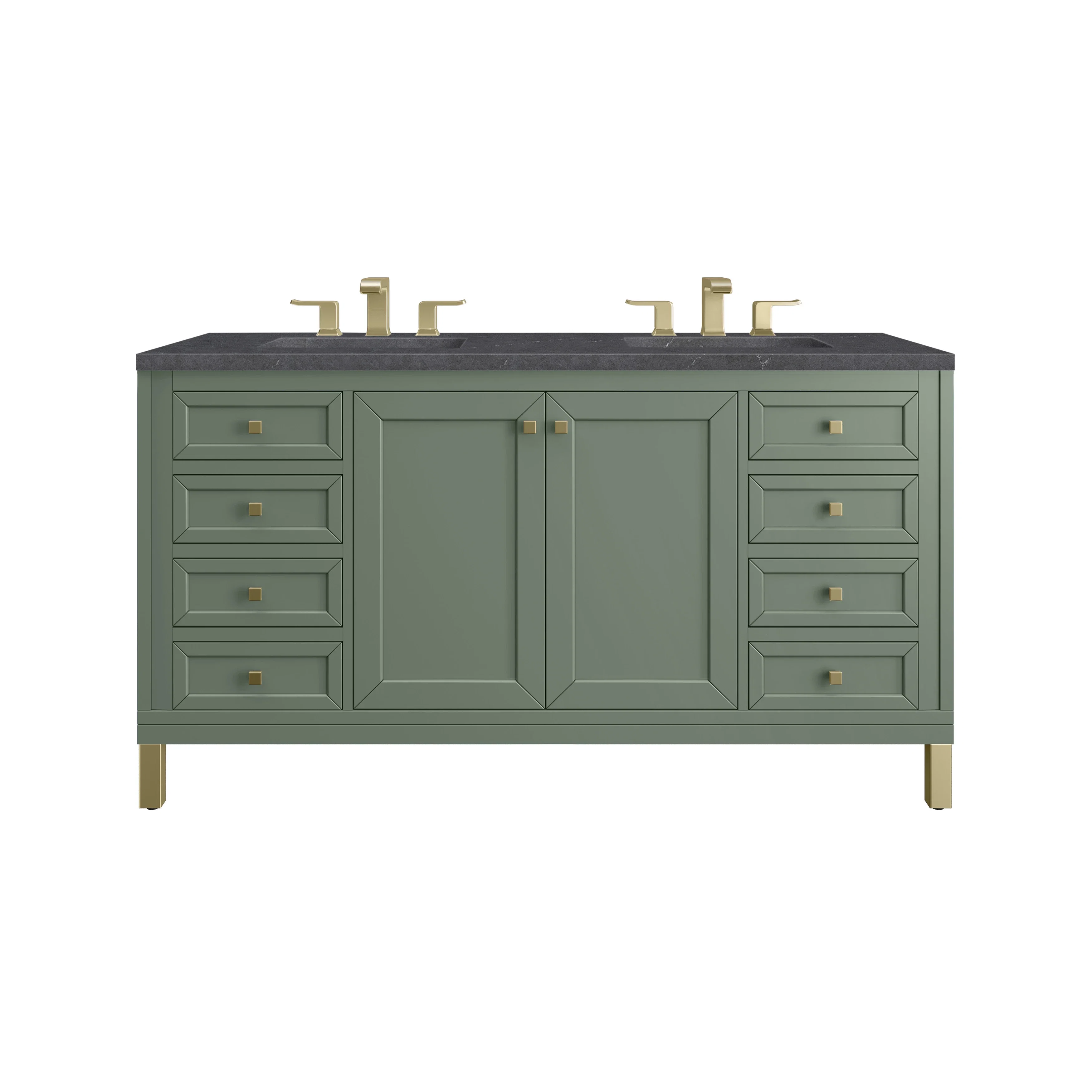 Chicago 60" Double Vanity, Smokey Celadon, w/ 3 CM Charcoal Soapstone Silestone® Top