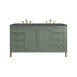 Chicago 60" Double Vanity, Smokey Celadon, w/ 3 CM Charcoal Soapstone Silestone® Top