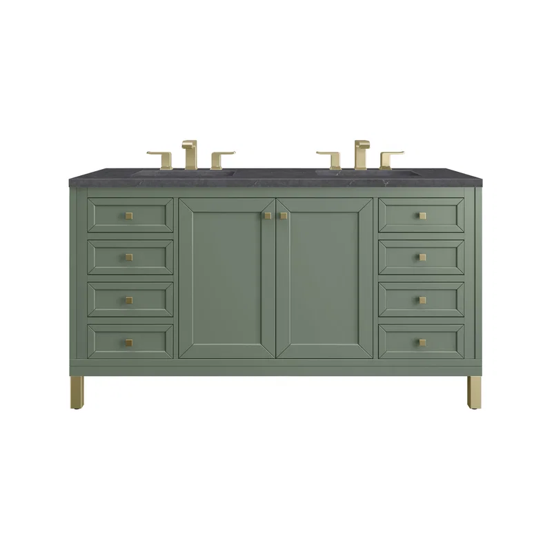 Chicago 60" Double Vanity, Smokey Celadon, w/ 3 CM Charcoal Soapstone Silestone® Top