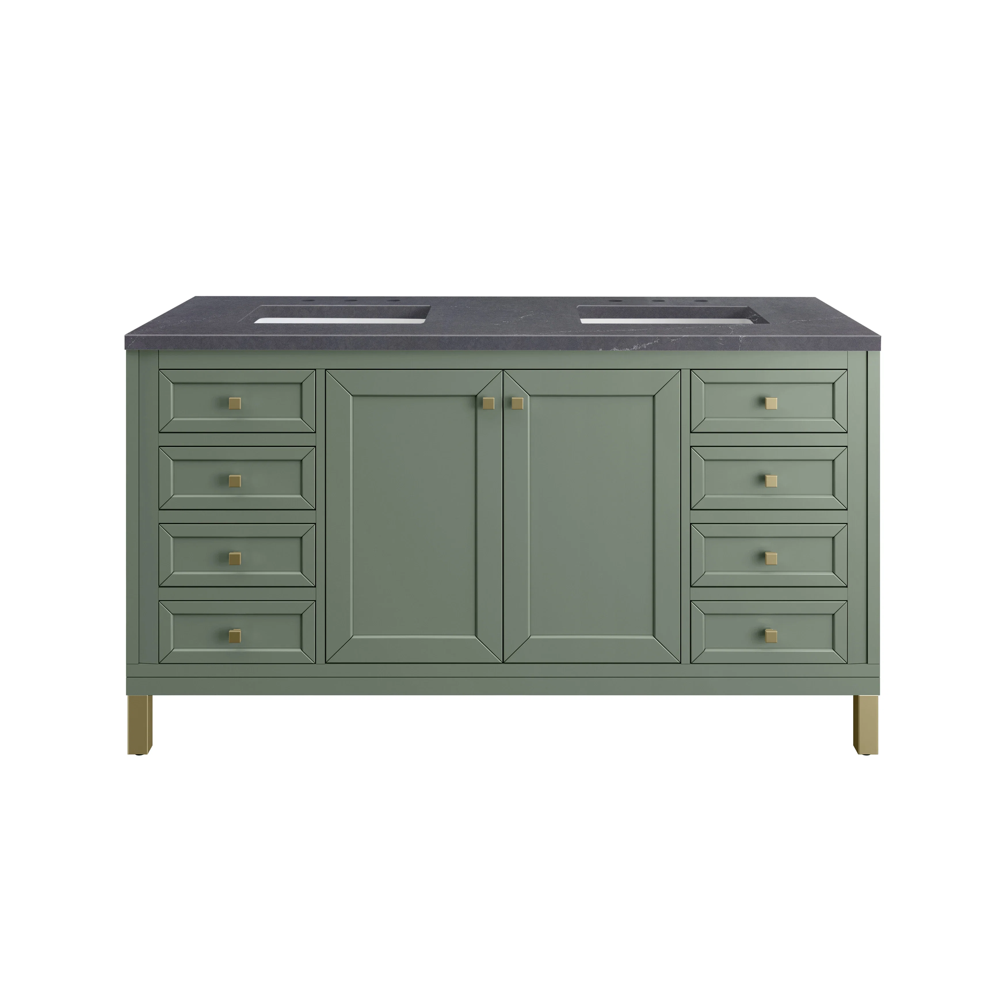 Chicago 60" Double Vanity, Smokey Celadon, w/ 3 CM Charcoal Soapstone Silestone® Top