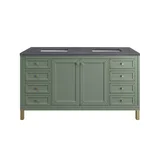 Chicago 60" Double Vanity, Smokey Celadon, w/ 3 CM Charcoal Soapstone Silestone® Top
