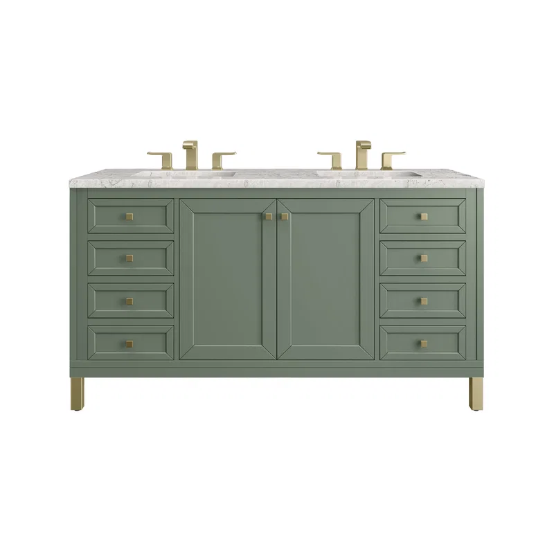 Chicago 60" Double Vanity, Smokey Celadon, w/ 3 CM Eternal Jasmine Pearl Silestone® Top