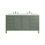 Chicago 60" Double Vanity, Smokey Celadon, w/ 3 CM Ethereal Noctis Silestone® Top