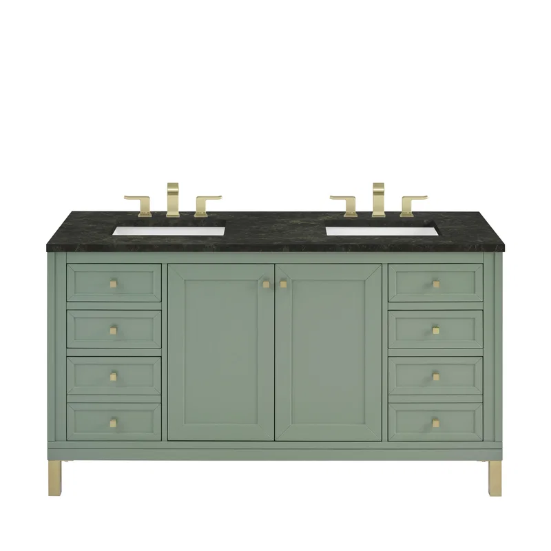 Chicago 60" Double Vanity, Smokey Celadon, w/ 3 CM Phantome Eclos Top
