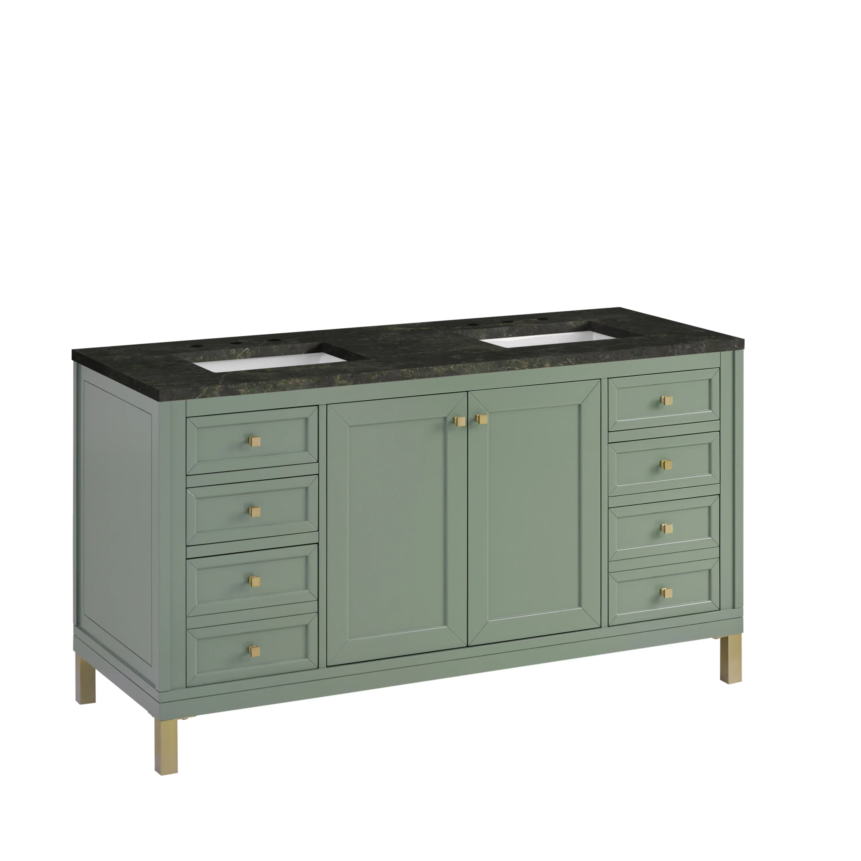 Chicago 60" Double Vanity, Smokey Celadon, w/ 3 CM Phantome Eclos Top