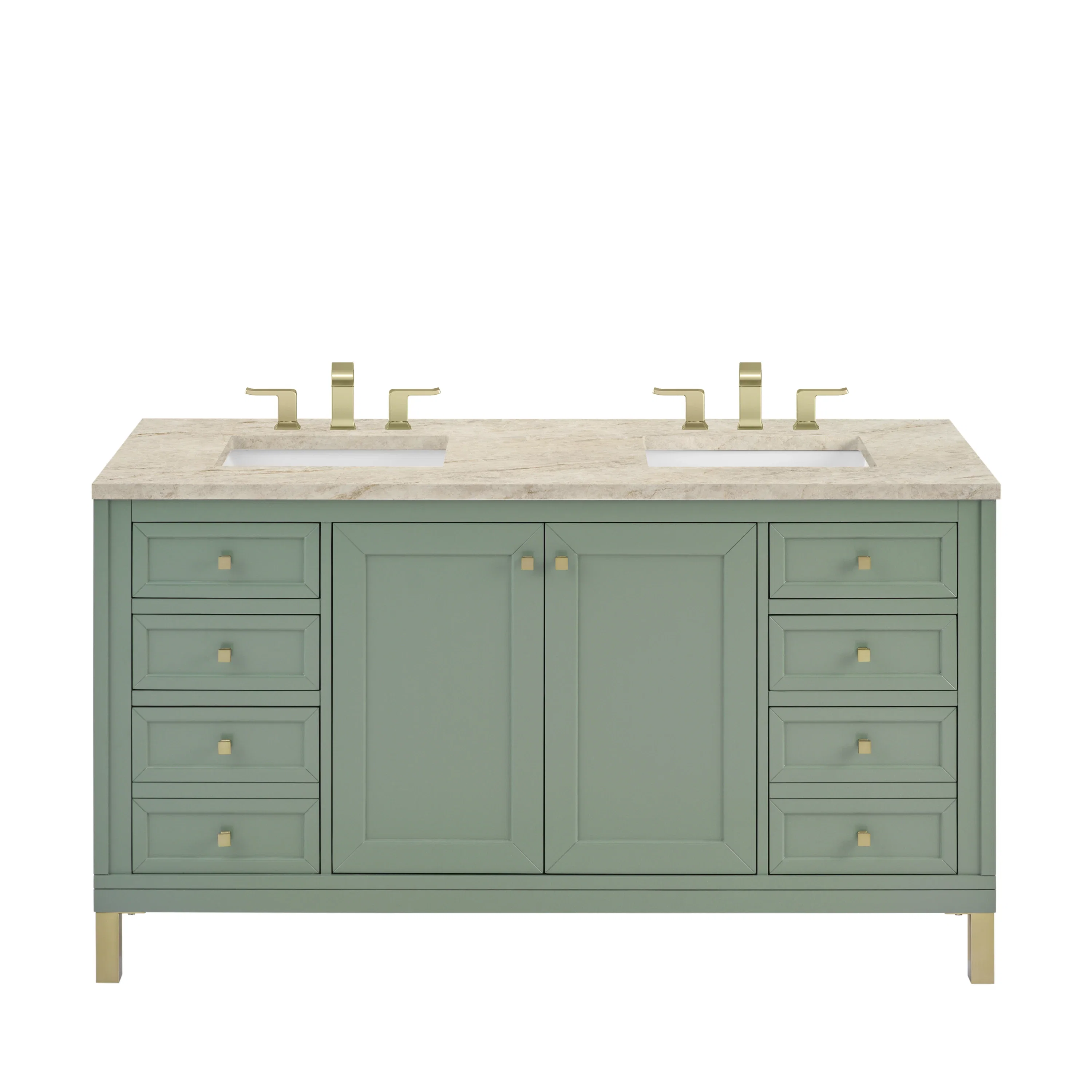 Chicago 60" Double Vanity, Smokey Celadon, w/ 3 CM Tajnar Eclos Top
