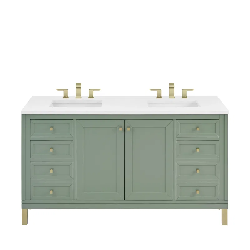 Chicago 60" Double Vanity, Smokey Celadon, w/ 3 CM White Zeus Silestone® Top