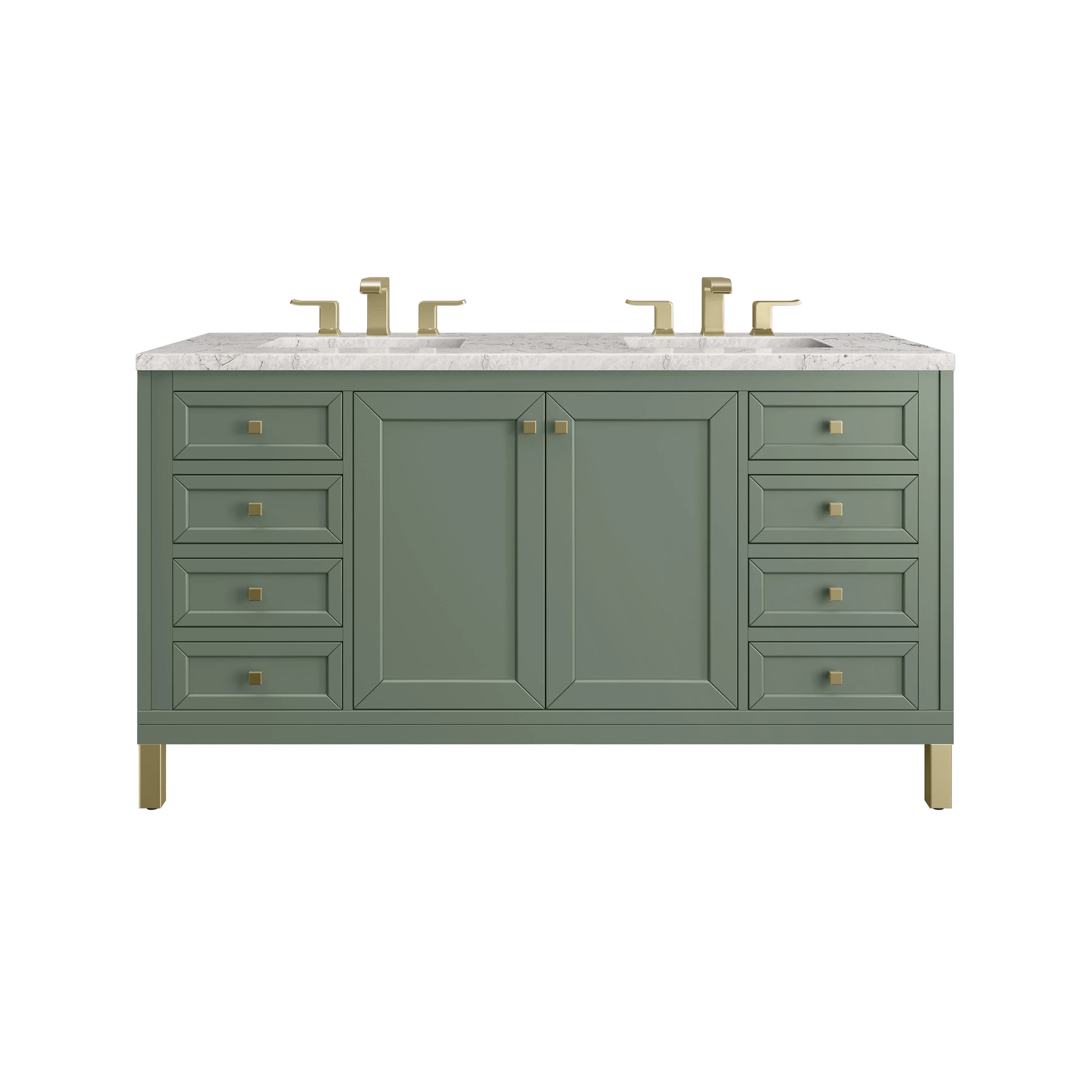 Chicago 60" Double Vanity, Smokey Celadon, w/ 3 CM Eternal Jasmine Pearl Silestone® Top w/FreePower Wireless Charger