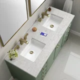 Chicago 60" Double Vanity, Smokey Celadon, w/ 3 CM Eternal Jasmine Pearl Silestone® Top w/FreePower Wireless Charger