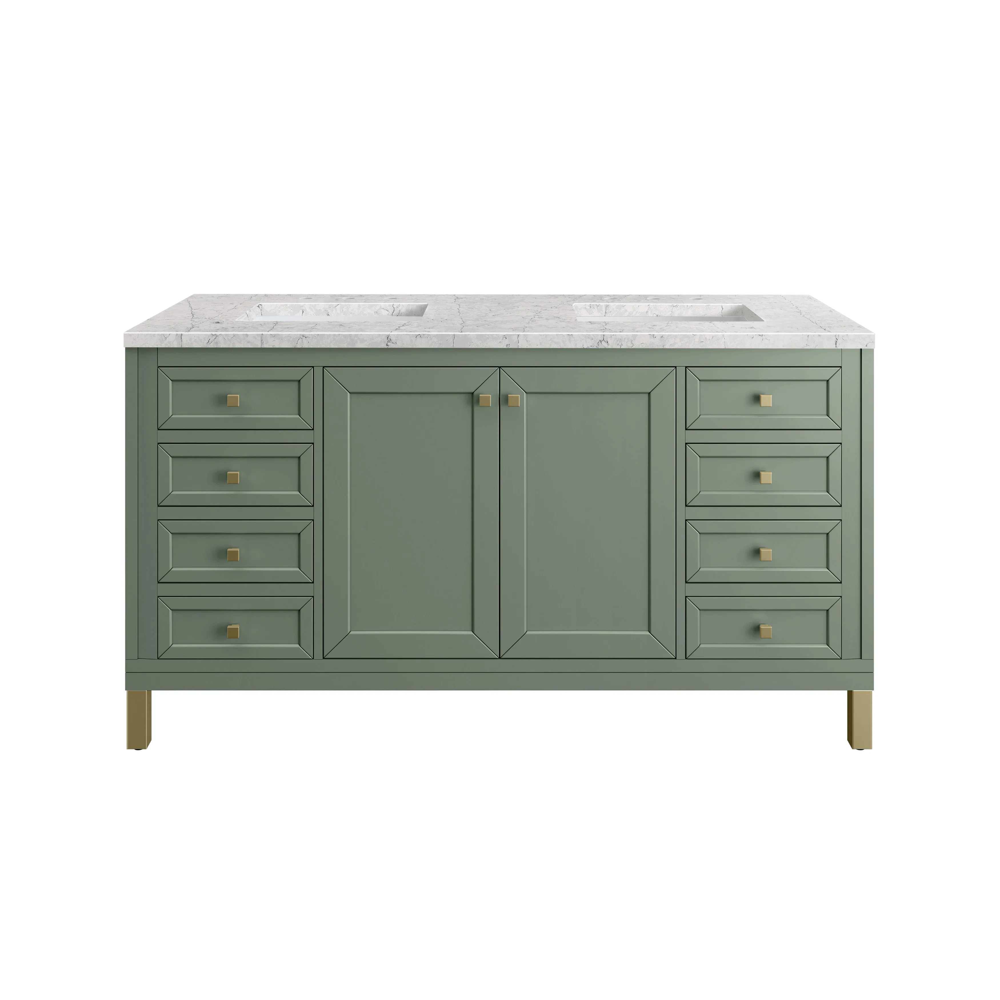 Chicago 60" Double Vanity, Smokey Celadon, w/ 3 CM Eternal Jasmine Pearl Silestone® Top w/FreePower Wireless Charger