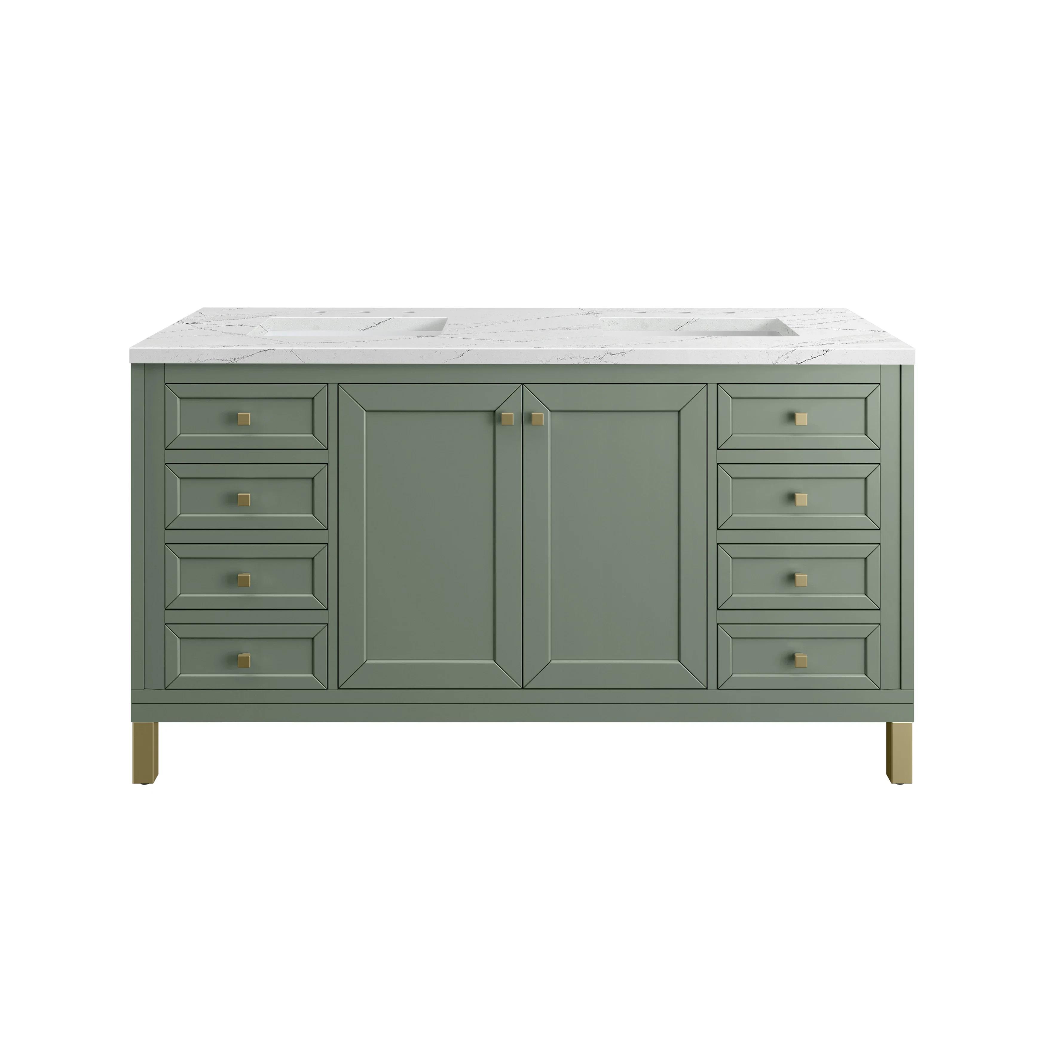 Chicago 60" Double Vanity, Smokey Celadon, w/ 3 CM Ethereal Noctis Silestone® Top w/FreePower Wireless Charger