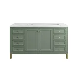 Chicago 60" Double Vanity, Smokey Celadon, w/ 3 CM Ethereal Noctis Silestone® Top w/FreePower Wireless Charger
