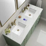 Chicago 60" Double Vanity, Smokey Celadon, w/ 3 CM Ethereal Noctis Silestone® Top w/FreePower Wireless Charger