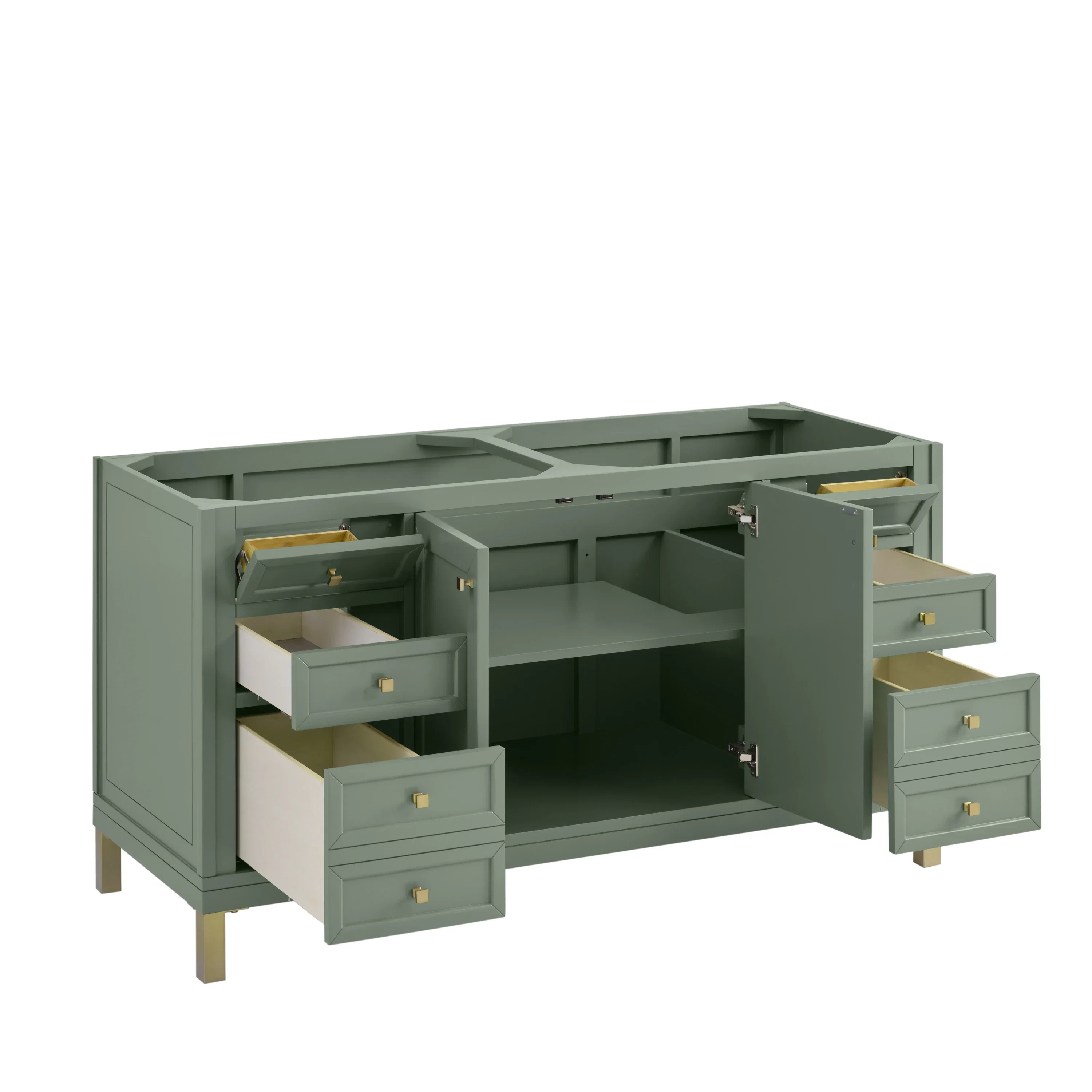 Chicago 60" Double Vanity, Smokey Celadon, w/ 3 CM Ethereal Noctis Silestone® Top w/FreePower Wireless Charger