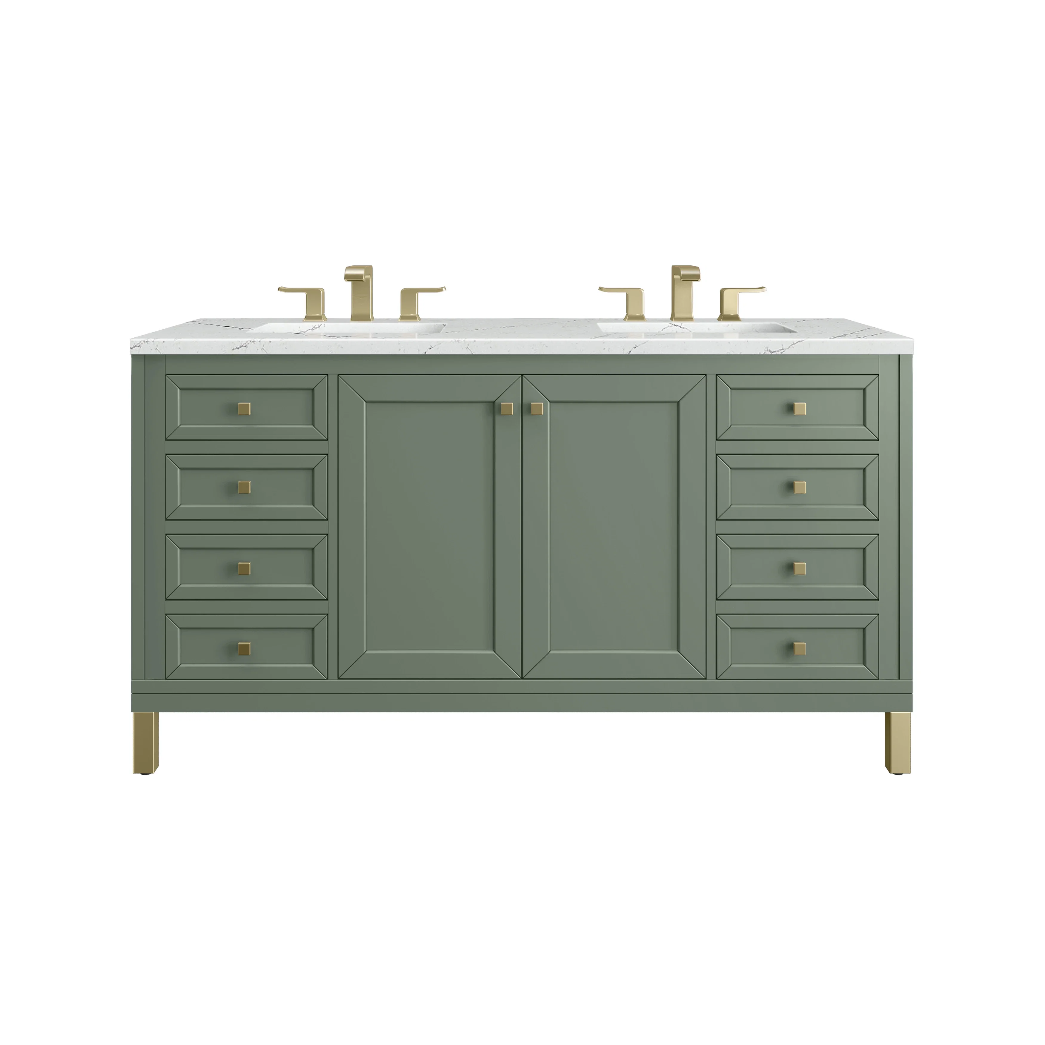Chicago 60" Double Vanity, Smokey Celadon, w/ 3 CM Ethereal Noctis Silestone® Top w/FreePower Wireless Charger